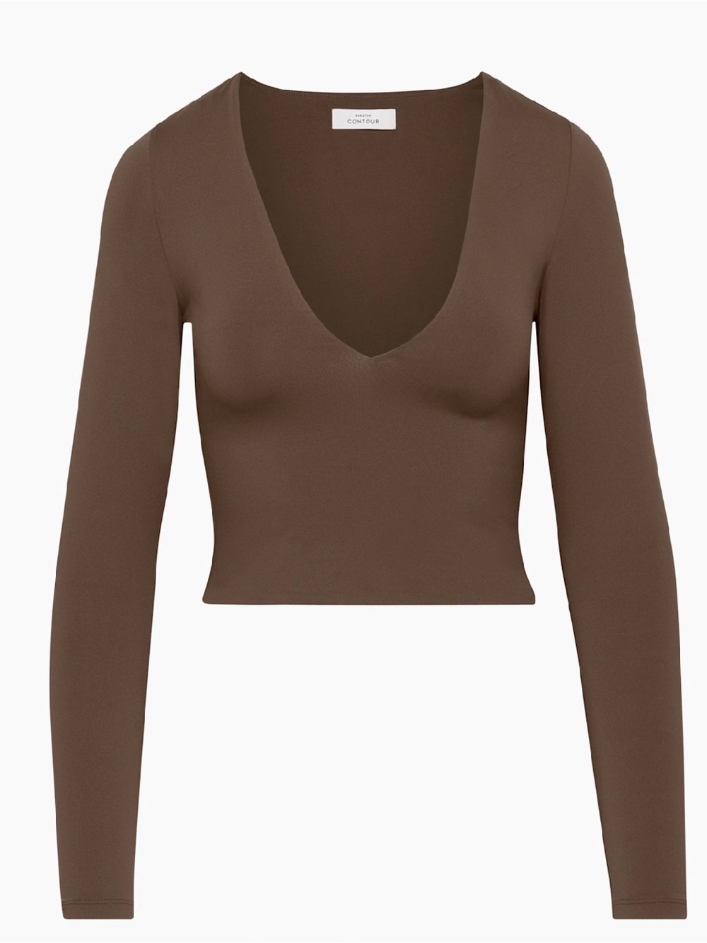 Aritzia Babaton Contour V-Neck Longsleeve Crop Top – Chocolate Brown (XS)